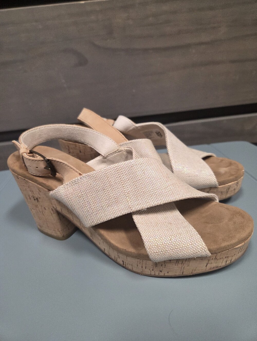 Toms Cream Cross-Strap Cork Platform Sandals